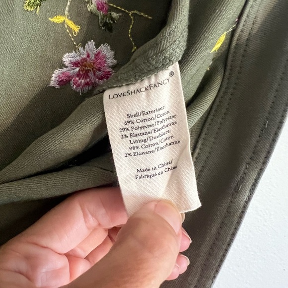 LoveShackFancy Atworth Cargo Embroidered pant Floral Size 12 Olive Green - Picture 15 of 16